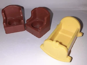 Vintage Fisher Price Little People #952 Brown Chairs Baby Cradle - Picture 1 of 4