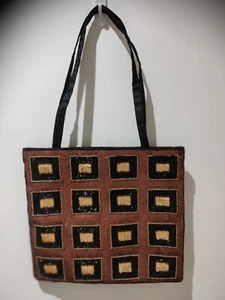 NEW Sequined Chequered Brown Condura Tote Handbag - Picture 1 of 6