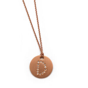 New ROBERTO COIN 18K Rose Gold Diamond Initial D Round Pendant 17" Necklace 