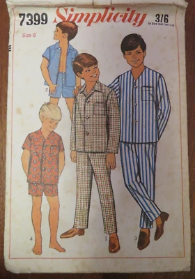 (1967) Simplicity 7399 Sewing Pattern Boys Pyjamas Cut Age 8yrs Complete - Image 1 of 4