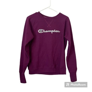 Champion Damen-Sweatshirt pflaume lila beschriftet Rundhalsausschnitt Small  - Bild 1 von 4
