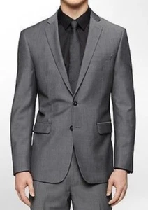 Calvin Klein Tate TB Modern Textured Fitted Suit Jacket Grey Size uk 40 eu 50 - Picture 1 of 10
