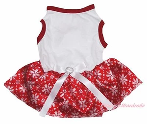 Plain Xmas White Cotton Top Red Snowflake Gauze Skirt Pet Dog Puppy Cat Dress - Picture 1 of 1