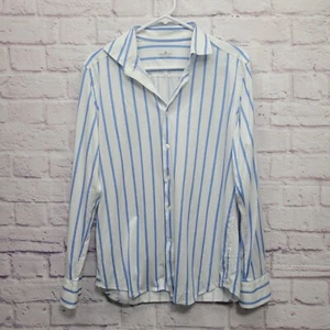 Camisa Sonrisa blanca azul a rayas italiana con botones para hombre 40-15,75 (L) informal de viaje - Imagen 1 de 7