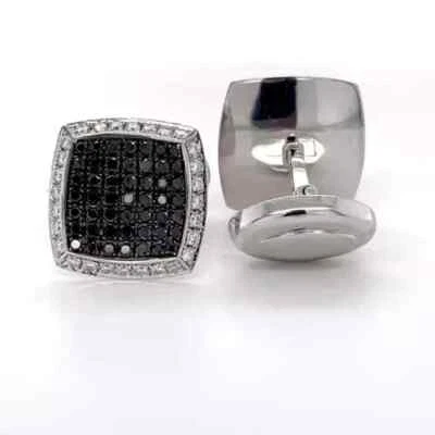 Gemelos de diamante negro creados en laboratorio de corte redondo de 2,60 quilates con acabado de oro blanco de 14 k Foto 1 de 4