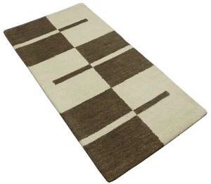 Teppich 100% Wolle 70X140 cm Handarbeit Beige Kaffeefarbe Handgetuftet T1007 - Bild 1 von 5
