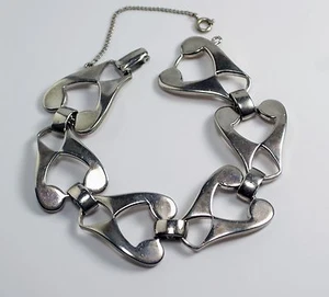 Pulsera de eslabones cónicos vintage tono plata con cadena de seguridad - Imagen 1 de 4