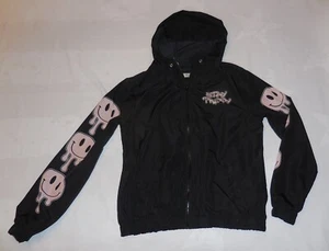 Windbreaker Girls w/hood Faded Rose "Stay Trippy" Smiley face paint drips L - Picture 1 of 3