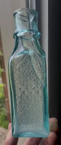 SELTENE AQUA DIAMANT GESTEPPTE GURKENFLASCHE 1880ER JAHRE ÄRA 7 1/4" HOCH WIE ABGEBILDET L@@K - Bild 1 von 10