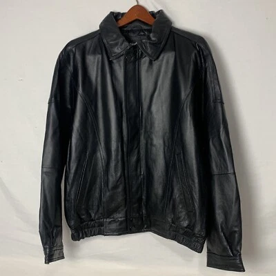 Abrigo Chaqueta De Colección North Crest Para Hombre Grande Cuero Negro Bombardero Cremallera Completa Forrada Foto 1 de 4