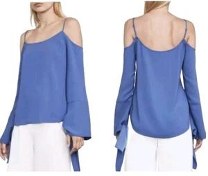 NWT BCBG MAXZARIA NICOLETTE COLD SHOULDERS RUFFLE BELL SLEEVE TOP SIZE XXS $180 - Picture 1 of 17