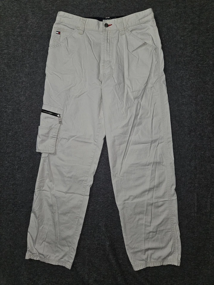 Pantalones cargo Tommy Hilfiger vintage juveniles 18 caqui 100 % algodón cremallera bolsillo 00s Foto 1 de 4