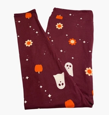 LuLaRoe Leggings TC2 Tall Curvy 2 Halloween GHOST BURGUNDY Autumn Fall Pumpkin - Image 1 of 4