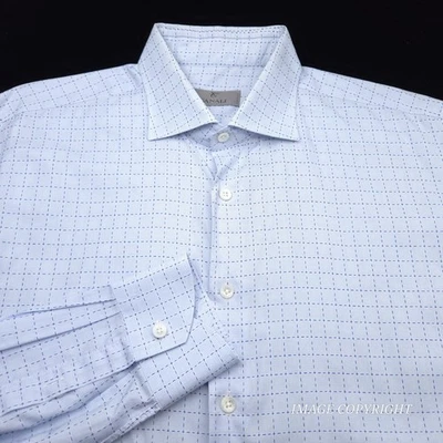 Canali Shirt Mens 17 34/35 Blue Grid Check Cotton Dress Shirt Made Italy - Image 1 of 4