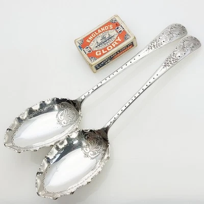 Antique Pair Of Ornate Serving Spoons Silver Plated Bright Cut - image 1 of 4