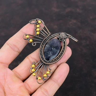 Venta del Día de las Hermanas Cobre Iolita Piedras Preciosas Alambre Envuelto Pájaro Boho Colgante Foto 1 de 4