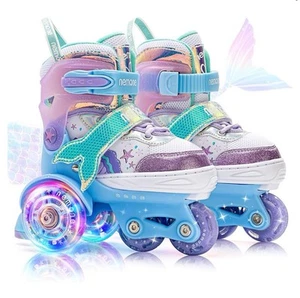 Nemone Meerjungfrau Mädchen verstellbare leuchtende Rollschuhe Größe 4 lila/blau neu im Karton - Bild 1 von 5