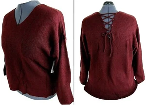 a.n.a 1X Wine Burgundy Double V Neck Sweater Lace up Tunic Long Sleeve Plus New - Bild 1 von 7