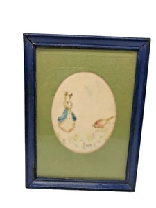 Antique Theorem Velvet Painting Art Peter Rabbit Potter Style Bunny & Bird 6"x8" - Picture 1 of 6