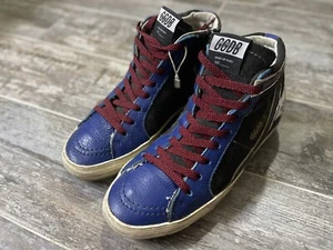 100% Authentic Golden Goose Slide blue Leather High Top Sneakers size 37 - Picture 1 of 24
