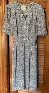 Pellini Petites Von Bramlett Vtg Black/White S/S Belted Polyester Dress Sz 11/12 - Picture 1 of 5