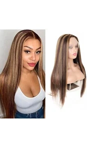 Ombre Blonde Highlight Straight Synthetic Lace Front Wigs (4H27)Hair 26 Inch - Picture 1 of 5
