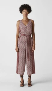 Whistles Womens Woodblock Print Multicolour Button Cropped Jumpsuit Playsuit. - Picture 1 of 12