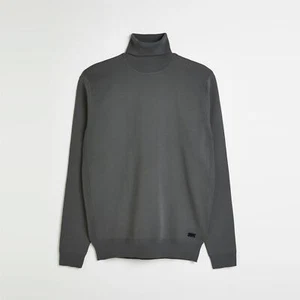 River Island Herren normale Passform weicher Ausschnitt gestrickter Pullover Top GRAU UVP £ 30 - Größe L - Bild 1 von 6