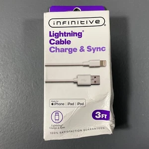 Infinitive Durable 3 Ft. 8 Pin Connector Cable Cahrge & Sync White for Apple - Picture 1 of 24