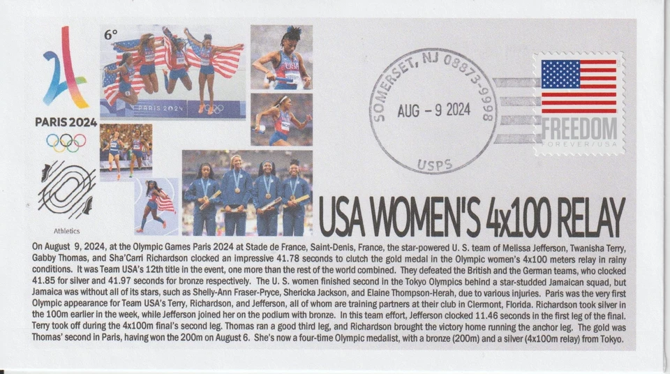 6° Cachets Paris 2024 Olympics Team USA Women's 4x100 Relay Gold Medal - Image 1 of 1