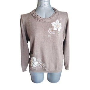 Alfred Dunner Sweater XL Brown Cream Floral Embroidered – Excellent  Women's - Picture 1 of 8