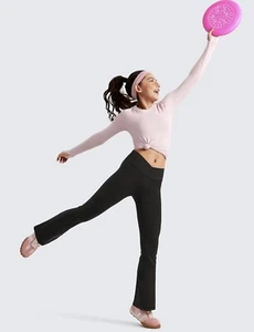 New CRZ YOGA Girls Butterluxe Crossover Flare Leggings - Kids Black XL Size 14 - Picture 1 of 6