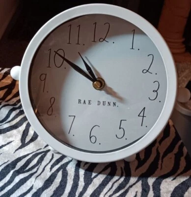 Rae Dunn Clock Round White Metal Matte Finish Desk Mantle Farmhouse - Image 1 of 4