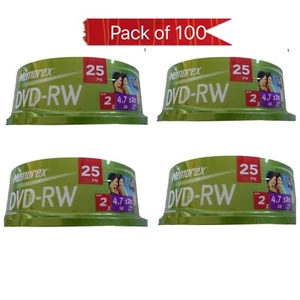 100 x Memorex Blank DVD-RW discs 2x 4.7GB 120 mins Rewritable Spindle - Picture 1 of 1