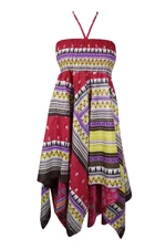 Women's Floral Halter Dress, Red Yellow Bohemian Recycled Summer Travel S/M