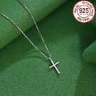 S925 Cross Polished Dangle Pendent Necklace Solid 925 Sterling Silver for Women