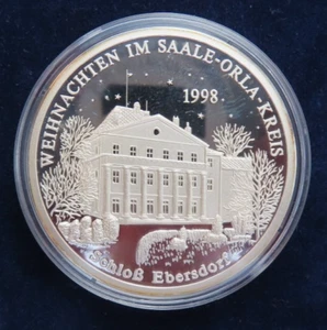 Weihnachten Taler 1998 Dürer Saale Orla Schloss Ebersdorf 999 Silber 25,90 g PP - Bild 1 von 2