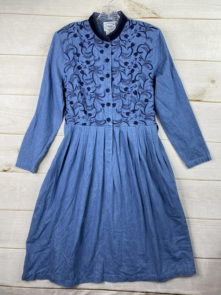 Vestido de mezclilla Country Wear Clothing Co de colección talla 12 terciopelo bordado cottagecore Foto 1 de 4