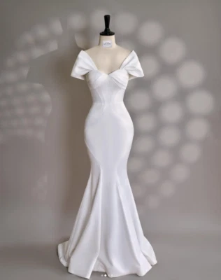 Шикарный белый слоновой кости русалки свадебные платья с плеча атласные свадебные платья - Изображение 1 из 4
