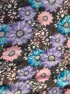 Flowers SCARF Pink, Purple, Blue, Black, White 63" x  13.8" Sheer NEW - Picture 1 of 6