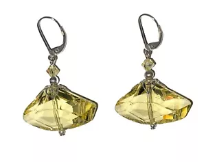 Yellow Galactic Swarovski Crystal And 925 Sterling Silver Leverback Earrings - Picture 1 of 5