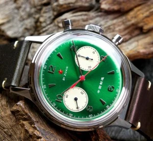 Red Star 1963 Red Star Chronograph 38mm Caliber ST19 Acryl GREEN dial - Picture 1 of 8