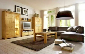 Massivholz Wohnwand komplett Kiefer gelaugt geölt Wohnzimmer schrank wand möbel - Bild 1 von 7