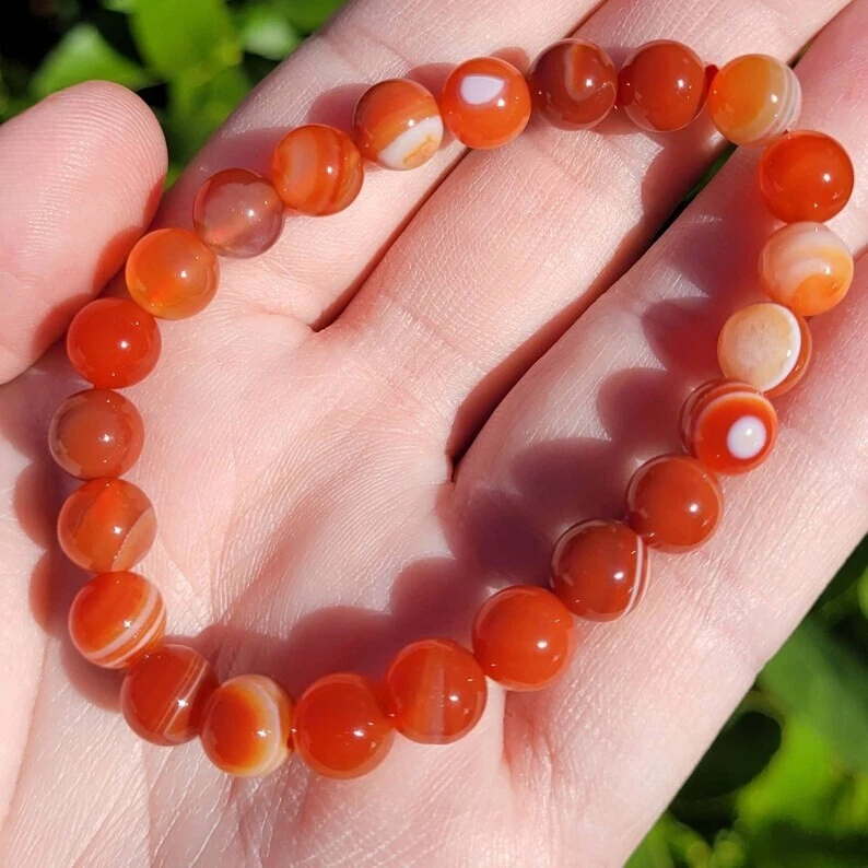 Natural Carnelian Elastic Stretch Bracelet 8mm Round Crystal Gemstone Beads - Image 1 of 4