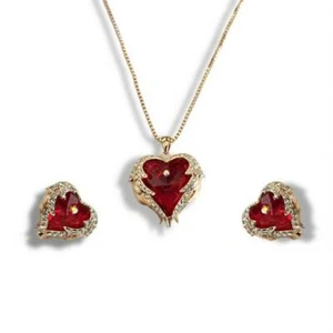 Schmuckset Halskette und Ohrringe Roségold Rubin Herzschliff - Bild 1 von 3