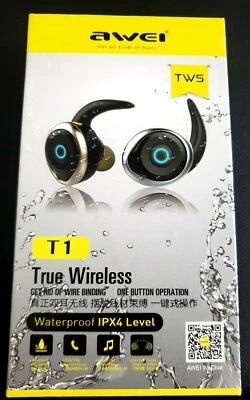 AWEI T1 IPX4 Waterproof TWS In-Ear Bluetooth Earphone Stereo EarbudsHeadset GOLD - Image 1 of 3