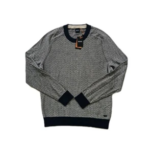 Hugo Boss "Kapull" Mens Grey/Navy Patterned Cotton-Wool Sweater Jumper. Medium. - Picture 1 of 17