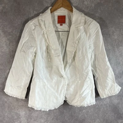 Modcloth Jacket Womens Small S White Linen Blend Pockets Office Button Up Preppy - Image 1 of 4
