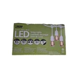 Feit Outdoor 48 Ft Electric Plug-in Heavy-Duty 24 LED White String Light NEW - Picture 1 of 3