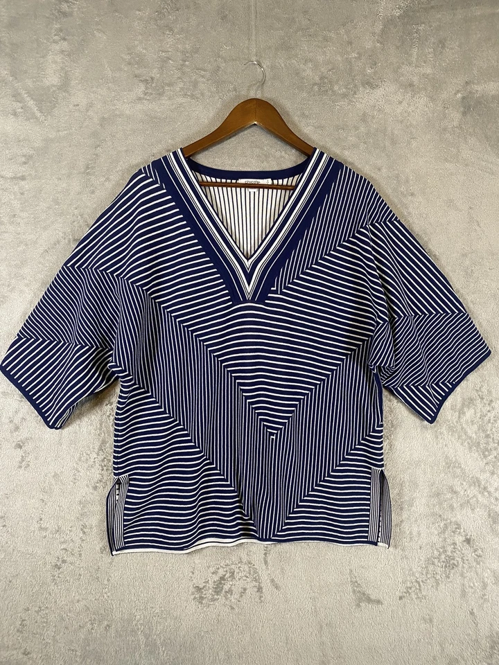 Suéter Chicos Mujer 2 Grande Azul Blanco Geométrico Rayas Tejido Pullover Top Foto 1 de 4